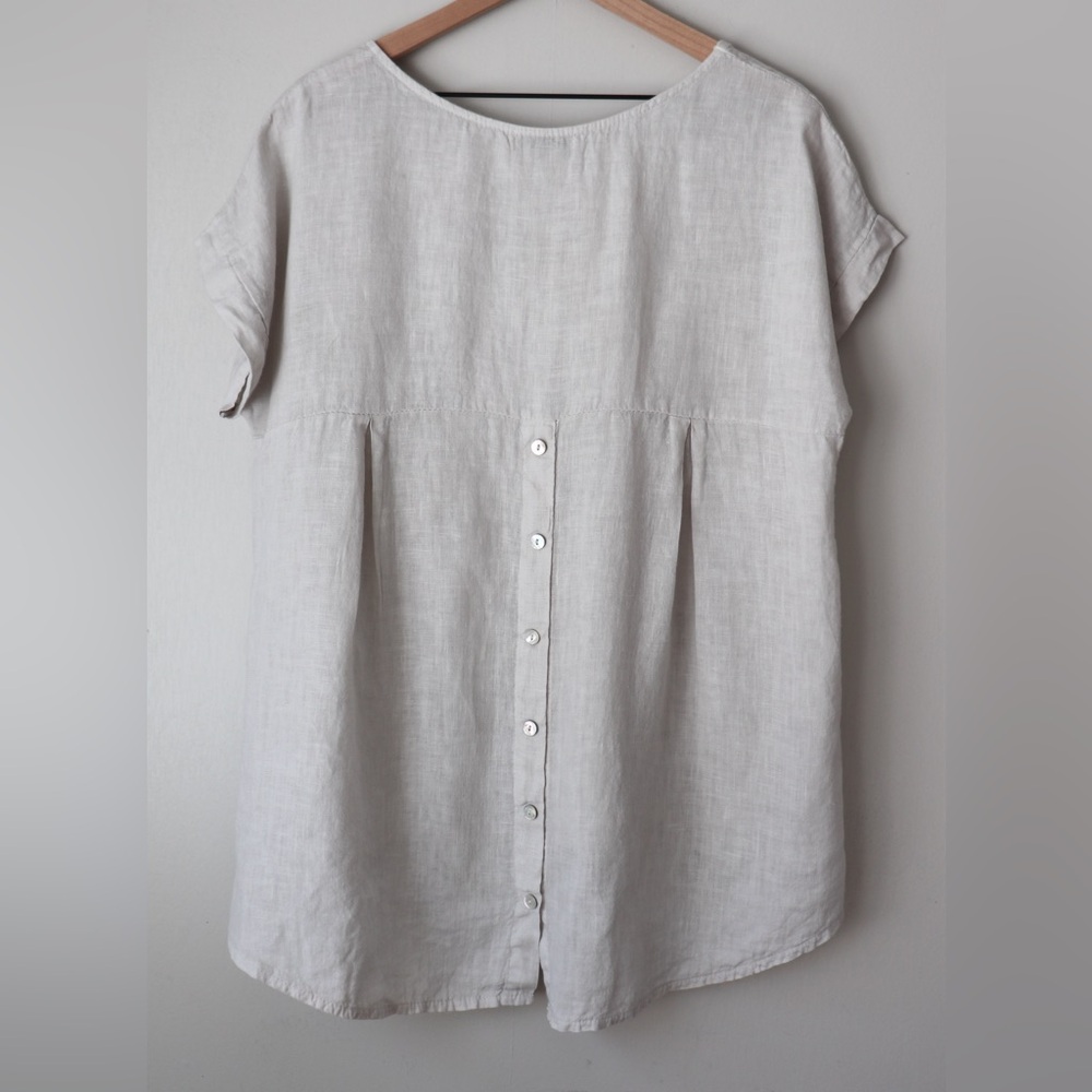 Terzo Millenio 100% Linen Short Sleeve Tunic Top Cream - Picture 5 of 7